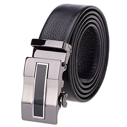 Vbiger Fashion Men's Ratchet Belt Automatic Buckle Full Grain Genuine Leather 35mm Wide