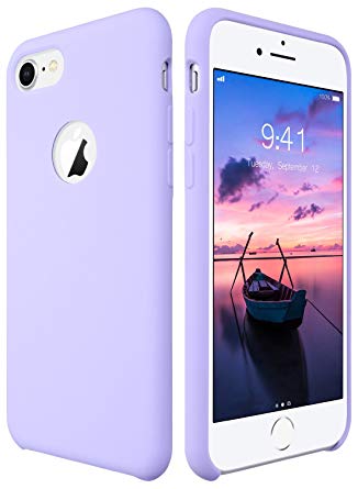 ULAK iPhone 8 Case Silicone, iPhone 7 Case, Lavender Slim Fit Liquid Silicone Gel Rubber Protective Shock Absorption Cover with Soft Microfiber Cloth Lining Cushion, Purple