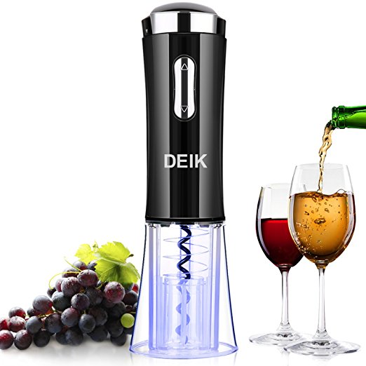 Deik Wine Corkscrew , Electric Wine Opener, Rechargeable & Cordless Electric Corkscrew with Foil Cutter, Electric Wine Bottle Opener Black