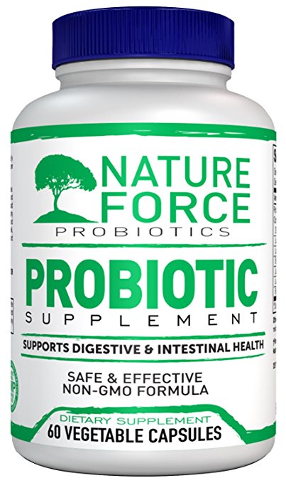 Nature Force Probiotic Supplement 60 Capsules Strength Reduce Gas Bloating and Aid Weight Loss for Women and Men