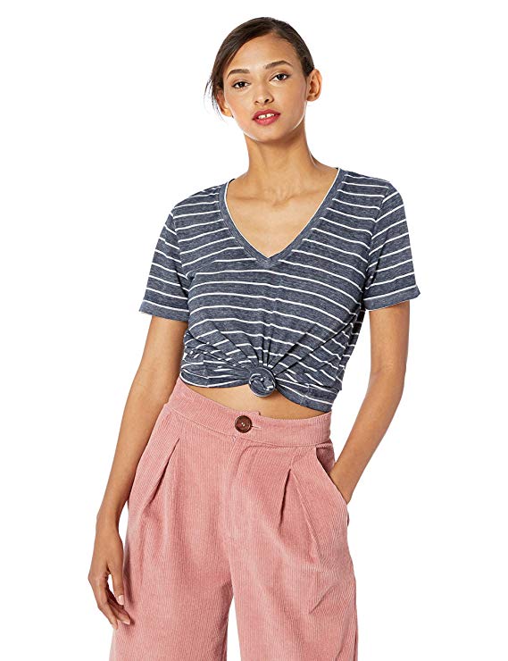 Lucky Brand Women's Stripe Venice Burnout V-Neck Shirtail Tee