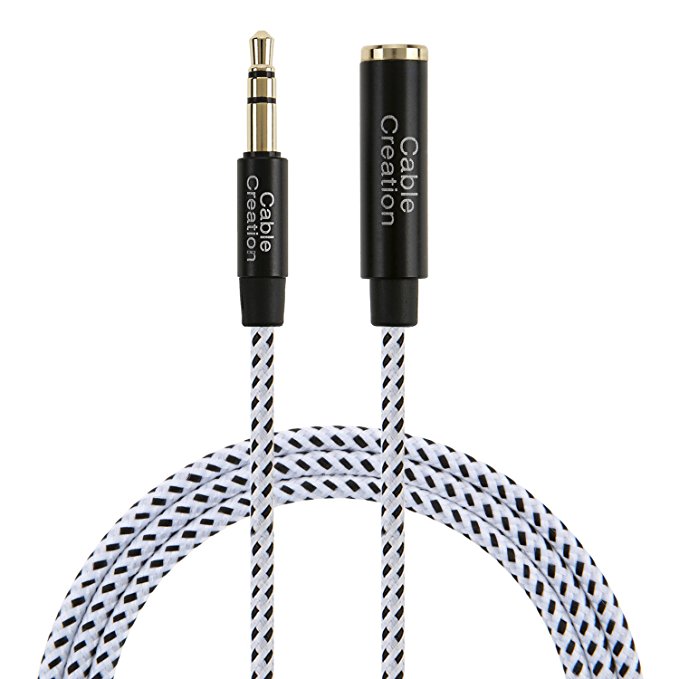 CableCreation 6 Feet 3.5mm Male to Female Extension Stereo Audio Extension Cable Adapter, Slim and Soft Aux Cable with Gold Plated Connector, Black and White