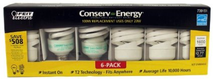 Feit Electric Conserv-energy 100w Equivalent CFL 23-watt Light Bulbs 6-pack