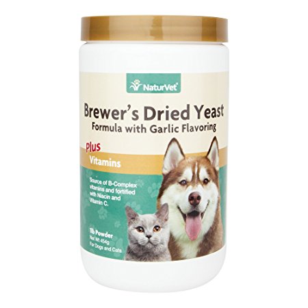 NaturVet Brewer's Dried Yeast Formula with Garlic Flavoring Plus Vitamins for Dogs and Cats, Powder, Made in USA