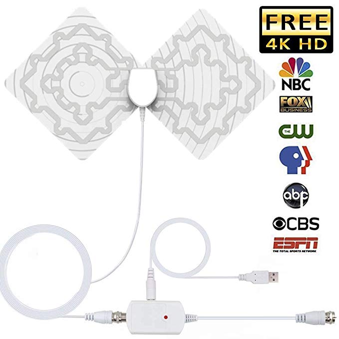 HDTV Antenna Outdoor,FM Amplifier Antenna,HD Antenna with Dual Outputs Smart Boost System,Amplifier Signal Booster Support a Second TV or Any OTA-Ready Streaming Device or Projector