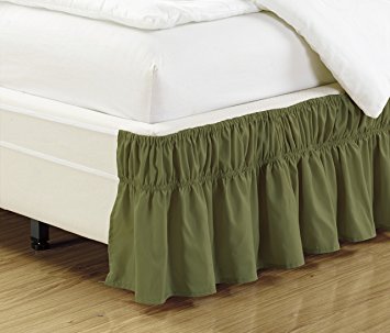 Mk Collection Wrap Around Style Easy Fit Elastic Bed Ruffles Bed-Skirt Twin-Full Solid Sage Green New