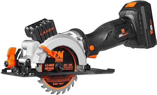 WEN 20V Max 4-1/2-Inch Cordless Mini Circular Saw with 2.0Ah Battery and Charger (20604)