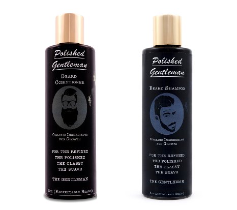 Polished Gentleman Beard Growth and Thickening Shampoo and Conditioner - With Organic Beard Oil - For Best Beard Look - For Facial Hair Growth - Beard Softener for Grooming - 4oz Small beard