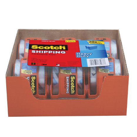 Scotch Heavy Duty Shipping Packaging Tape 188 Inches x 800 Inches 6 Rolls with Dispenser 142-6