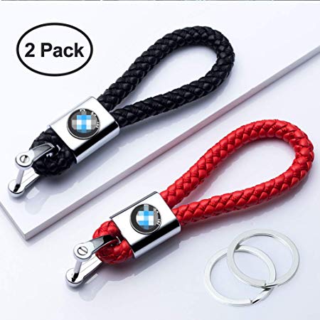 HEY KAULOR 2Pack Genuine Leather Car Logo Keychain Suit for BMW 1 3 5 6 Series X5 X6 Z4 X1 X3 X7 7 Series, M Key Chain Keyring Family Present for Man and Woman,Black and Red