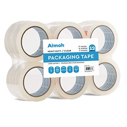 Aimoh Super Strong Clear Packing Tape -Acrylic Adhesive- 2.7mil Heavy Duty Commercial Grade- 12 Rolls- Size 1.88 x 60 Yard- 3 Inch Core- Refill - Moving-Packaging-Shipping(11632)