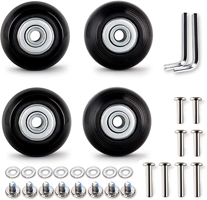 LBTOEM 50mm Set of 4 Luggage Suitcase Replacement Wheels Rubber Trolley Case Wheels Replacement Parts Swivel Caster Wheels Bearings Repair Kits Axles 30mm&35mm, Black, 3.31 x 3.07 x 1.3 inch