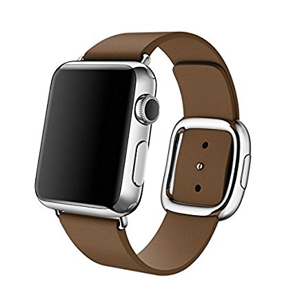 WESHOT Apple Watch Band Modern Buckle, Genuine Leather Strap Smart Watch Band Replacement Wrist Band for Apple Watch Sport Edition 42MM Brown