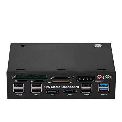 Excelvan 5.25" Multi-Function Media Dashboard Front Panel All-in-One Card Reader USB 2.0 USB3.0 20Pin ESATA SATA