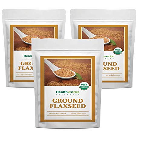Healthworks Flax Seed Ground Powder Cold Milled Raw Organic (96 Ounces / 6 Pounds) (3 x 2 Pound Bags) | All-Natural | Contains Protein, Fiber, Omega 3 & Lignin/Lignan | Smoothies, Coffee, Shakes & Oat