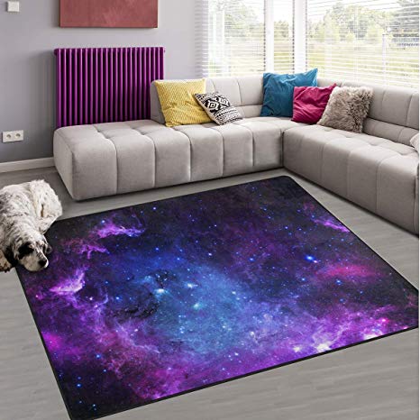 Naanle Galaxy Universe Space Non Slip Area Rug for Living Dinning Room Bedroom Kitchen, 120 x 160 cm(4'x5' ft), Galaxy Purple Nursery Rug Floor Carpet Yoga Mat