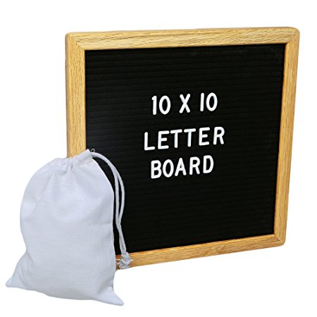 Felt Letter Board 10x10 Oak Frame with 300 Changeable Letters, Numbers and Punctuation and Wall Mounting Bracket and Canvas Storage Bag