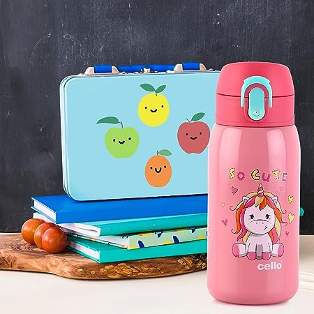 Cello Junior 375ml Stainless Steel Vacuum Insulated Double Walled Bottles | Hot & Cold Water Flask | Water Bottle For Kids Boys & Girls for School (375 ml | Pink | Bpa Free | Leak Spill Proof)