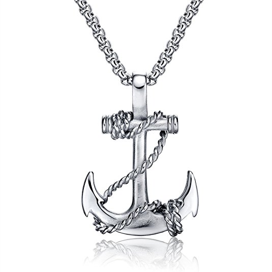 Feraco Men Nautical Anchor Cross Necklace Stainless Steel Vintage Pirate Pendant Necklaces with 21.6 inch Chain