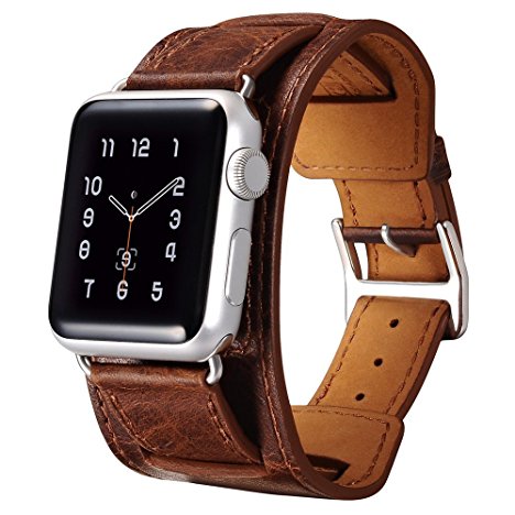 Apple Watch Leather Band,Perstar [Quadri-Watchband Series] Strap Replacement, [Handmade Style] iWatch Wristband Link Bracelet with Adjustable Classic Metal Buckle for Apple Watch (42mm Coffee)