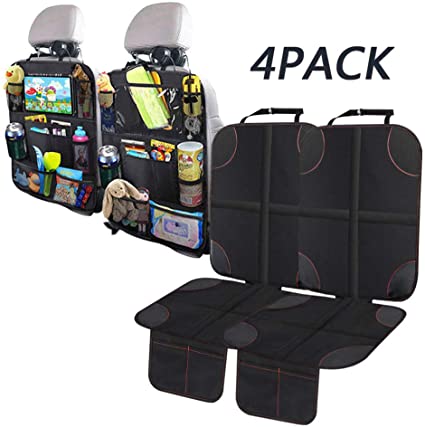 omotor 4PCS Car Seat Protector Set Tablet Holder Kick Mat Cover Car Backseat Organizer for Kid & Toddlers Baby Carseat Cover (2 Sets)