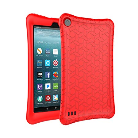 AVAWO Silicone Case for Amazon Fire 7 Tablet with Alexa (7th Generation, 2017 Release only) - Anti Slip Shockproof Light Weight Protective Cover - Red
