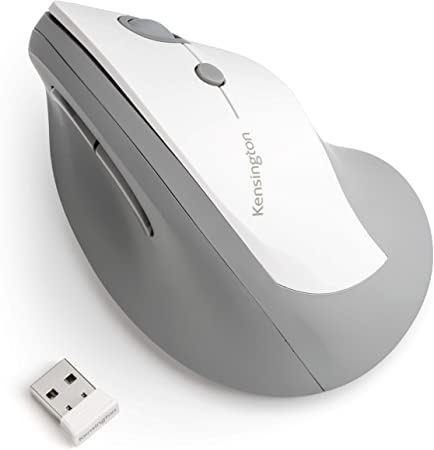 Kensington Pro Fit Ergo Vertical Wireless Mouse- Gray, White