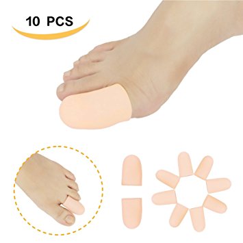 Gel Toe Caps, Toe protectors, Toe Sleeves for Blisters, Corns, Hammer Toes, Ingrown Toenails, Toenails Loss, Friction Pain Relief and More(10 Pcs) (Nude)