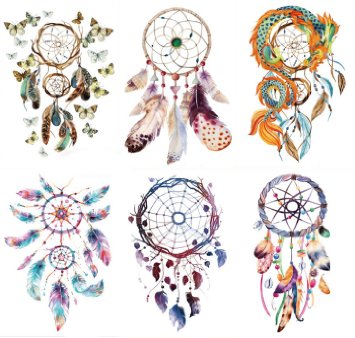 naughtygifts Dreamcatchers & Feathers Temporary Tattoo 6 Sheets