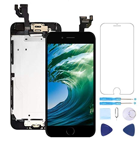 Screen Replacement for iPhone 6 Plus Black 5.5" LCD Display Touch Digitizer Frame Assembly Full Repair Kit,with Home Button,Proximity Sensor,Ear Speaker,Front Camera,Screen Protector,Repair Tools