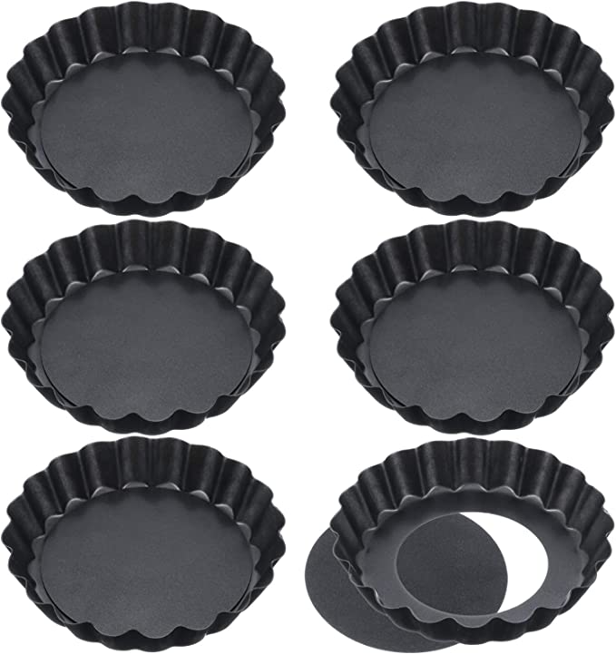 FANTESI 6 Pack Non Stick 4 Inch Quiche Pans Removable Bottom Mini Tart Pans Tart Tins Cases Loose baseTart Mold Cheesecake Pan Tart Mold