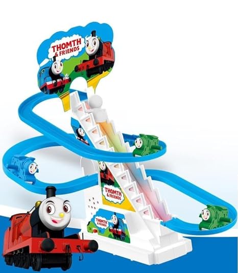 BELOXY Duck Slide Toy Set, Funny Automatic Stair-Climbing Ducklings Cartoon Race Track Set Little Lovely Duck Slide Toy Escalator Toy with Lights and Music (Duck Slide 01) (THOMTH Track Racer)