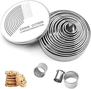 12 Piece Round Cookie Cutter Set, Donut Cutter Set, Stainless Steel Circle Biscuit Cutters Donut Cutter Set for Dough Pastry Biscuits English Muffins