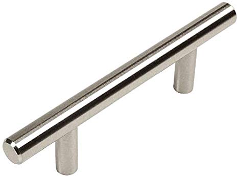 Cosmas 305-2.5SN Satin Nickel Cabinet Hardware Euro Style Bar Handle Pull - 2-1/2" Hole Centers, 4-7/8" Overall Length - 10 Pack