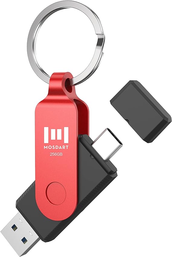MOSDART 256GB USB C Dual Flash Drive with LED Indicator & Keychain - 2 in 1 OTG USB 3.0 Type-C Thumb Drive Memory Stick for Android Phones, Computers, MacBook, iPad and More USB-C Devices, Red
