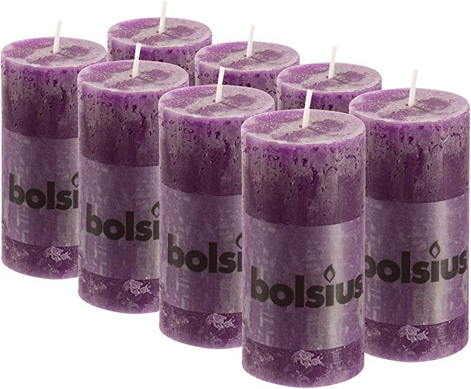 BOLSIUS 8 Pk. Purple Rustic Pillar Party Wedding Candles Aprox. 2X4 Inches (100X50mm)