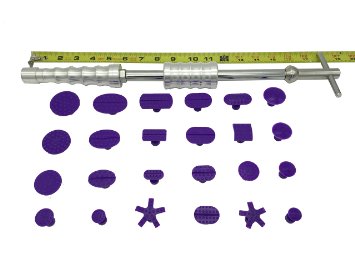 HOTPDR® 2 in 1 Slide Hammer T Bar Repair Tools /Glue Puller Dent Removel Puller Tools /Paintless Dent Repair Pdr Tools with 24 Pcs Purple Glue Pulling Tabs for Dent Repair (Wavy)