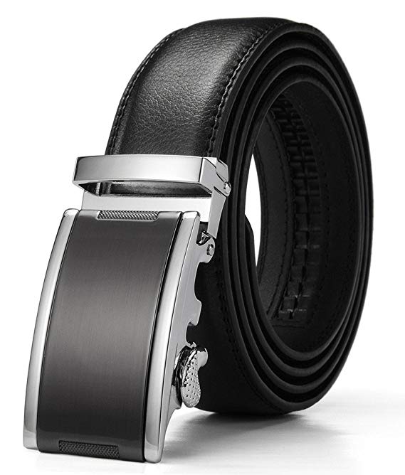 Men's Leather Ratchet Dress Belt - XDEER Adjustable Slide Belts for Men with Automatic Buckle