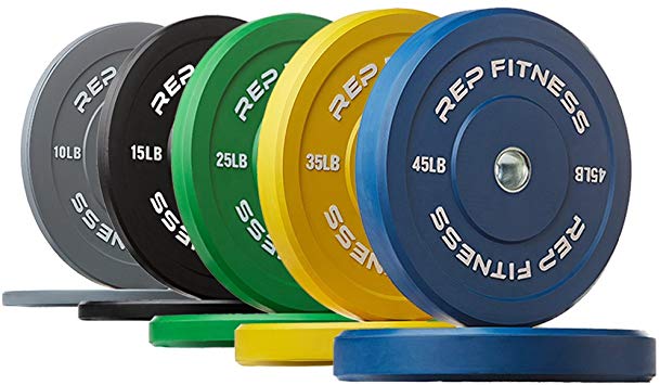 REP FITNESS Colored Bumper Plates for Strength and Conditioning Workouts and Weightlifting, 1-3 yr Warranty, No Odor