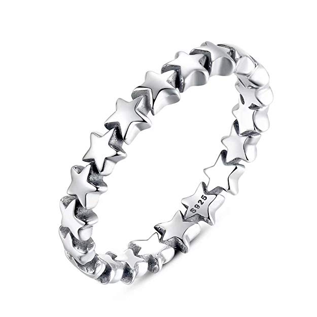 Presentski 925 Sterling Silver Star Ring Stackable Rings Eternity Promise Rings for her