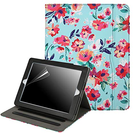 HDE Case for iPad 2 3 4 Leather Case - Professional Folio Cover with Smart Magnetic Closure, Multiple Viewing Angles and Document Pocket for Apple iPad 2nd 3rd 4th Generation (Turquoise Flowers)