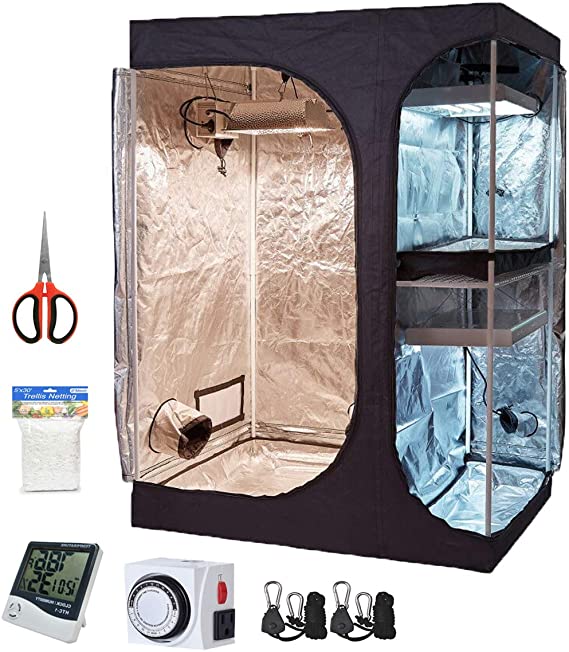 Oppolite 60"X48"X80" 2-in-1 Hydroponic Indoor Grow Tent Room Propagation High Reflective Mylar Growing Plant W/Accessories