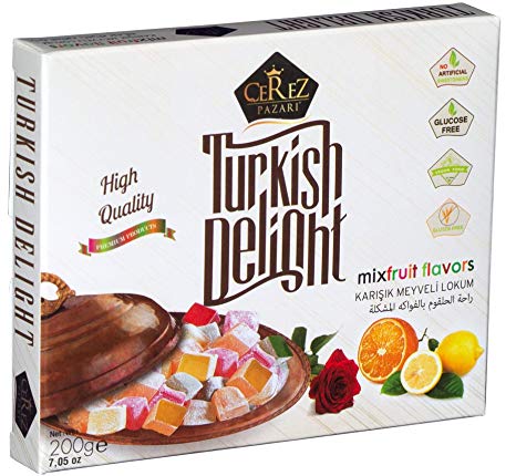 Turkish Delight with Fantastic Rose,Orange and Lemon Mix Flavors (No Nuts) Luxury 0 Hand Made Lokum Candy Dessert Gourmet Box (Approx.18 Pcs) 7 Oz