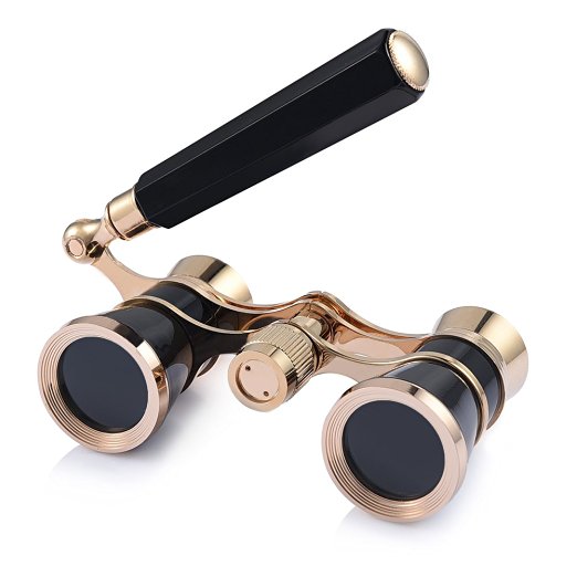 Uarter Opera Glasses Theater Vintage Binoculars With Handle Black with Gold Trim 3X25
