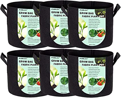 ANGELIOX 6 Pack 10 Gallon Plant Grow Bags, Heavy Duty Nonwoven Fabric Pots Thickened Container with Sturdy Reinforced Handles for Indoor Outdoor Garden Plants Flower Vegetable (6Pcs-10 Gallon)