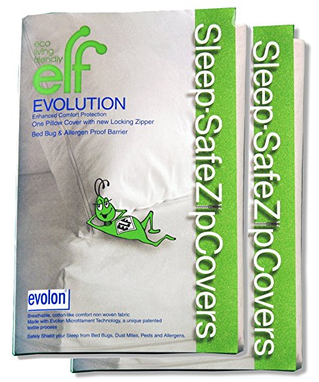 2 Pack - Sleep Safe ZipCover Evolon Pillow Cover, Bed Bug, Allergen Pillow Encasement / 2 Queen Pillow Protectors - 21 inches x 31 inches