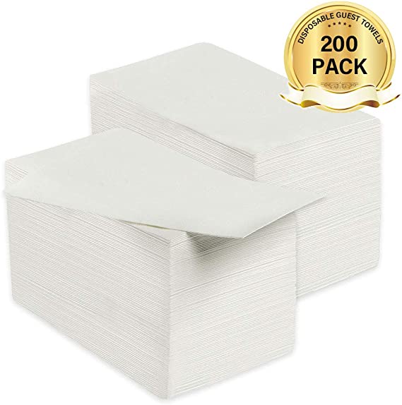 vplus [200 Pack] Premium Quality Guest Towels Disposable Dinner Napkins Soft, Absorbent, Paper Napkins for Wedding Reception,Parties, Dinners or Catering Events，and Everyday Use (White, 200)