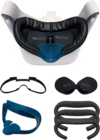 VR Cover Fitness Facial Interface and Foam Comfort Set with XL Spacer for Oculus / Meta Quest 2 (Dark Blue & Black   XL Spacer   Comfort Foam)