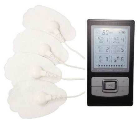 FDA cleared TENS unit NK6GL (Black) 6 modes HealthmateForever OTC pain relief system mini micro massager machine unit, 4 pads on body full body palm digital massager Healthmate Forever Lifetime Warranty