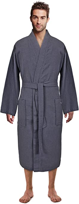 Turkish Linen Waffle Knit Lightweight Kimono Spa & Bath Robes for Men - Quick Dry - Soft